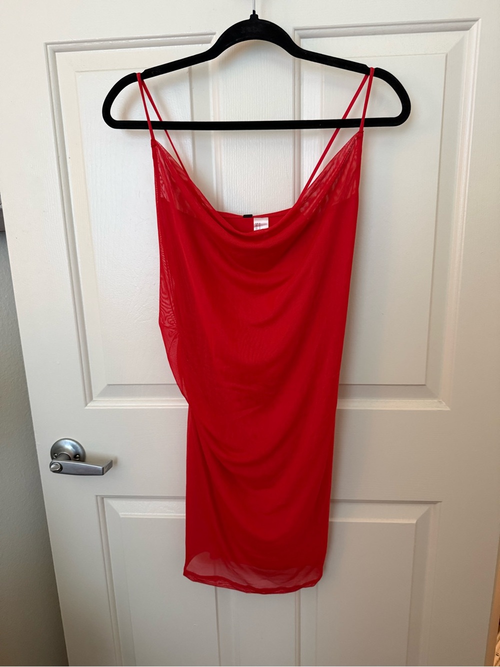 Divided Red Sheer Slip Dress with Spaghetti Straps